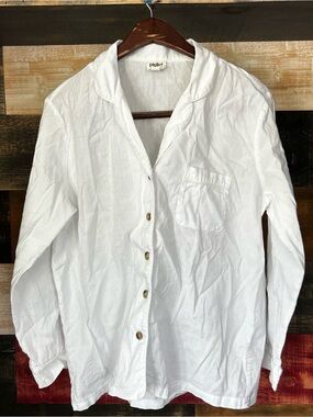 Pilgrim White Linen-Cotton Relaxed Button-Up Blouse